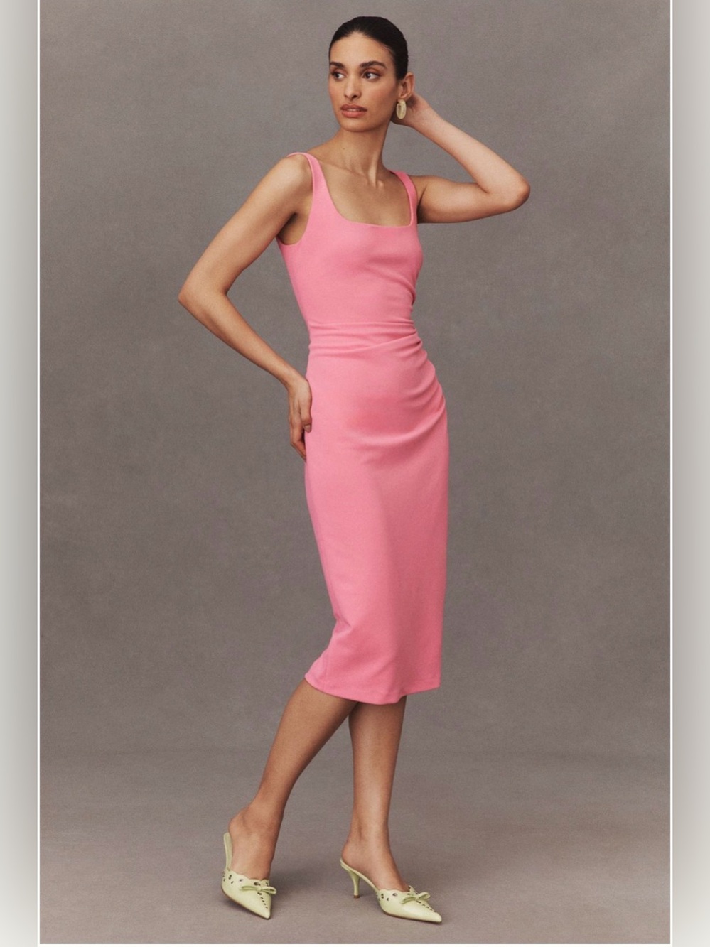 BHLDN Andie Square-Neck Stretch Crepe Midi Dress Medium